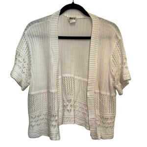 Sweet Kizz White Open Front Knit Short Sleeve Cardigan